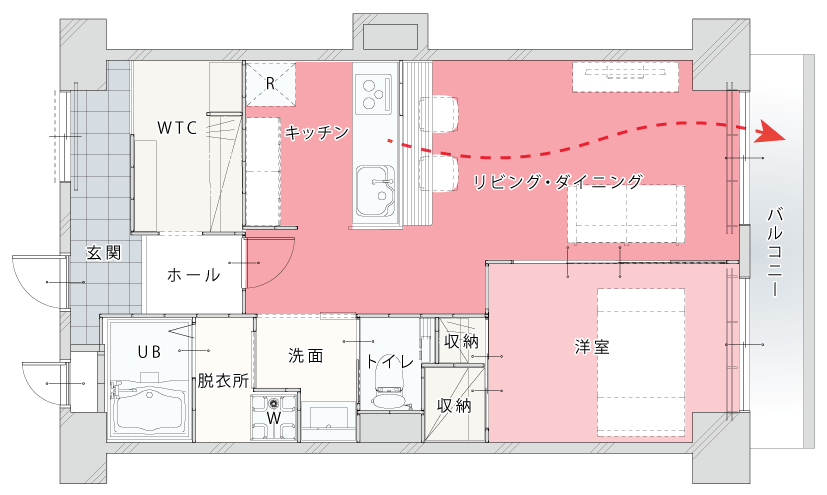 理想のLDK、リノベーションでどうつくる？心地よく寛げるリビングの間取りプラン術！間取り①