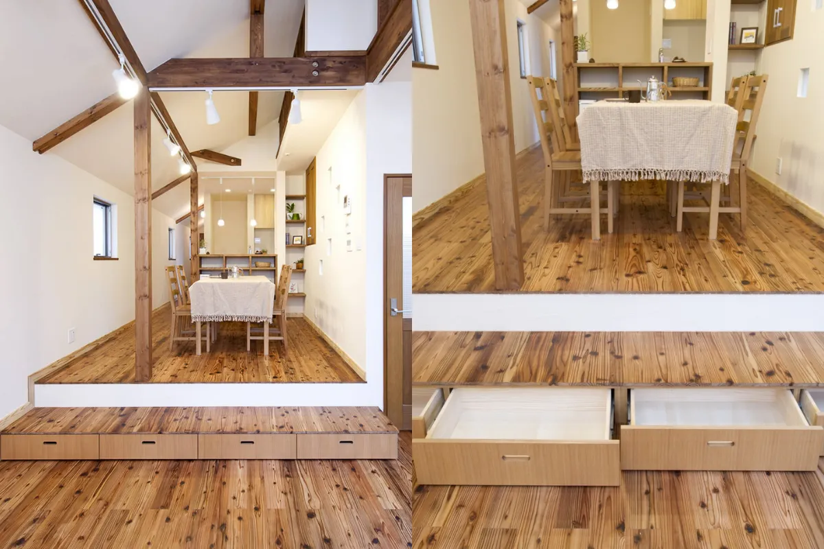 和室・小上がり・段差を活用した造作収納の事例